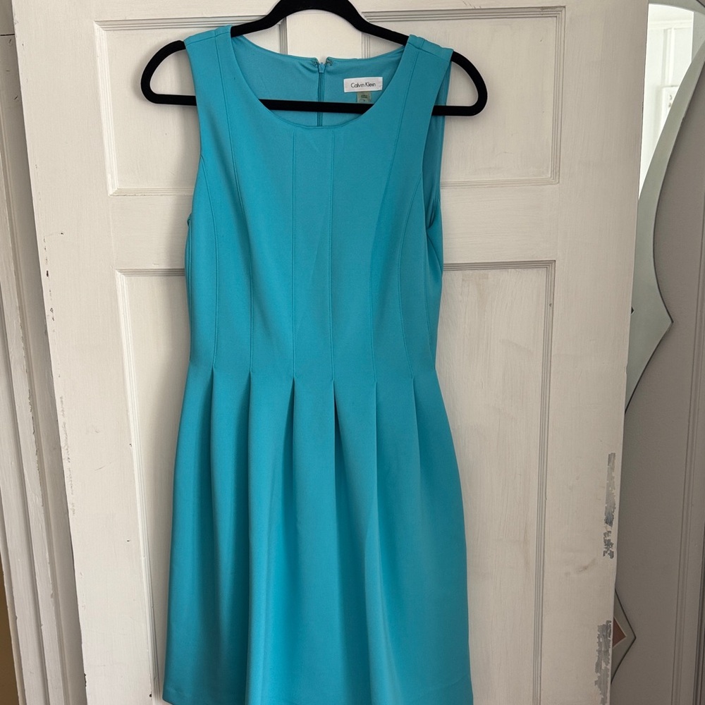 Calvin Klein Bright Turquoise Sleeveless Pleated Midi Dress